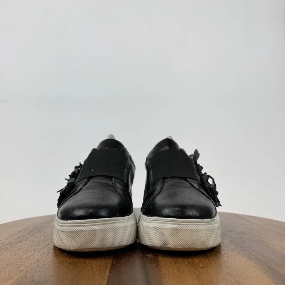 Womens Charles David Rachelle Black Faux Leather Flower Platform Sneaker Size‎ 9